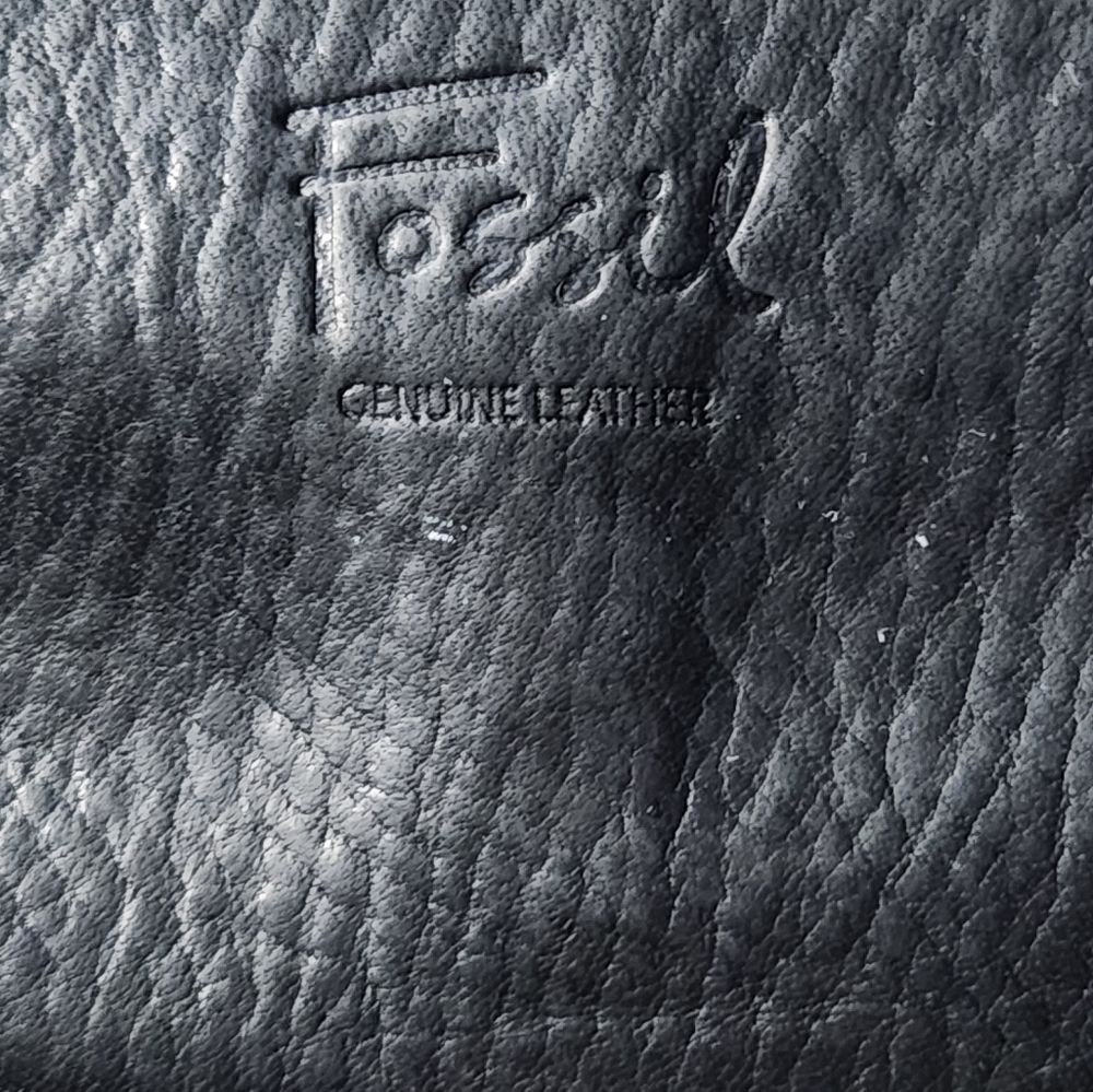 Fossil Women Trifold Black Leather Wallet Brown Trim Soft Patterned Inside - Picture 4 of 7